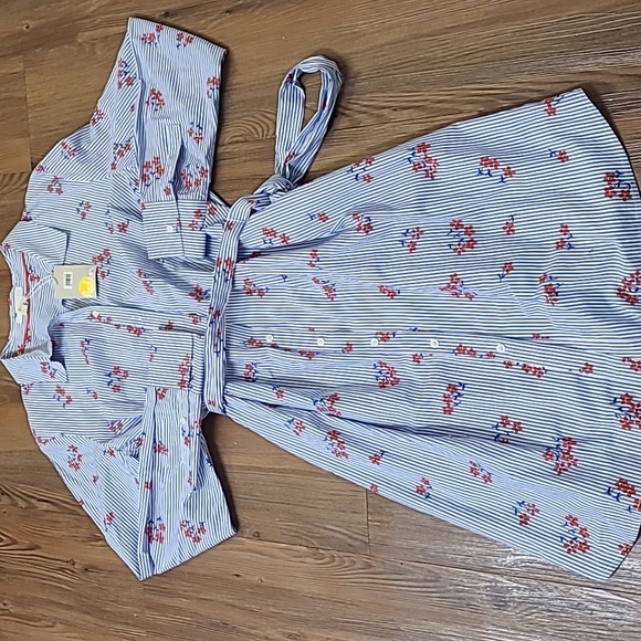 Boden Dresses & Skirts - Boden Blue and White Striped Dress with Red AccentsNEW